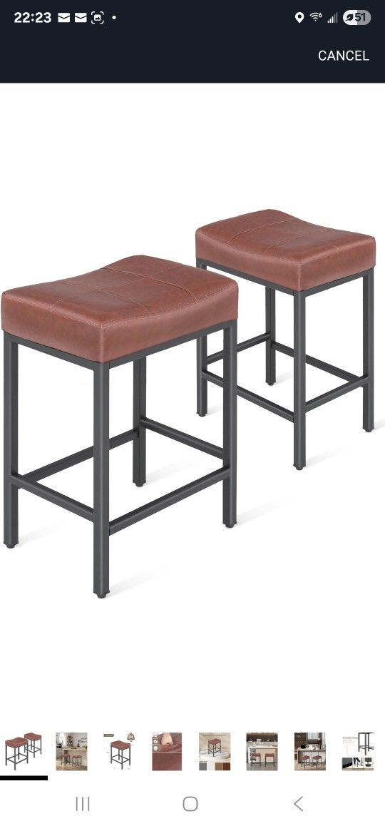 Bar Stools Set of 2, 23 Inch Stools for Kitchen Counter with Soft Cushion Bar Stools and Barstools Steel Frame, Counter Height Stools for Kitchen Isl