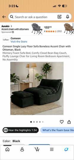 Comeon Boneless Floor Sofa Chair with Ottoman, Black