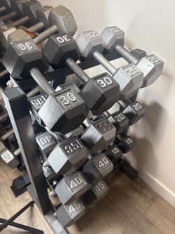Set Of Cast Iron Hex Dumbbells 15s To 45s  Total : 420 lbs (NO RACK INCLUDED)