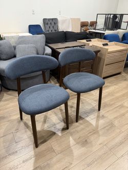 Wooden Dining Chairs Set of 2, Modern Fabric Upholstered Dining Room Chair, Farmhouse Kitchen Side Chairs with Foot Pegs, Blue