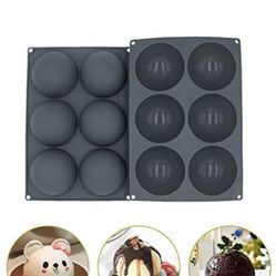 6 XL Hemispherical Silicone Mold for Chocolate Bomb, Cake, Jelly, Pudding Dome, 2PC (Gray