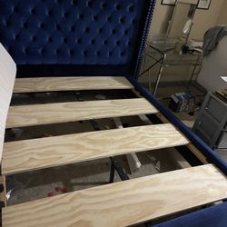 Navy Blue Queen Velvet Tufted Bed Frame