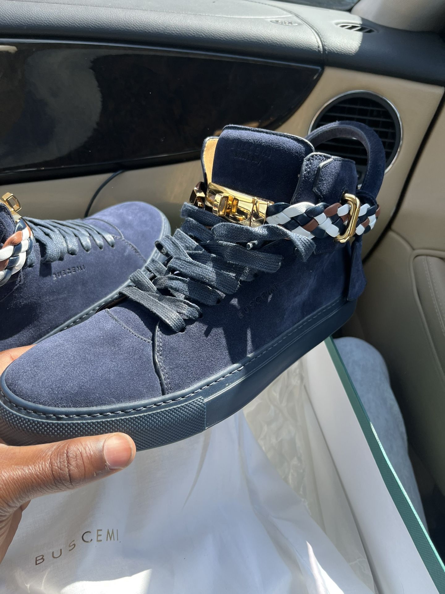 Buscemi Shoes 100mm Belt Weave Navy