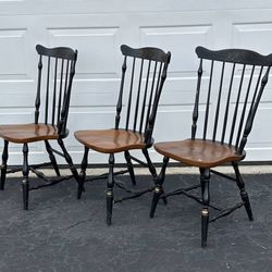 Set Of Three L Hitchcock Stenciled Harvest Painted Maple Wood Windsor Chairs