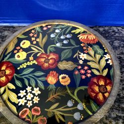 Vintage HandPainted Flowers Motif Wooden Lazy Susan 14"