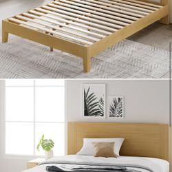 Queen Solid Wood Platform Bed Frame – Modern Light Wood (Wayfair)