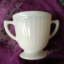  Milk Glass Double Handle Sugar Bowl