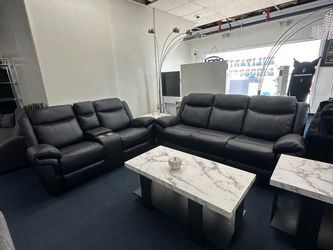 Black faux leather sofa and loveseat Manual Recliner