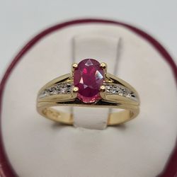 14k Gold Natural Ruby & Diamond Ring