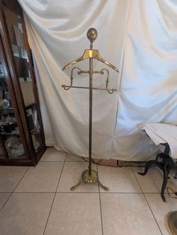 Solid Brass Vintage MCM Gentlemen's Butler Coat Rack Clothing Valet