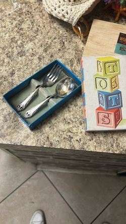 VINTAGE SILVER BABY SPOON & FORK SET