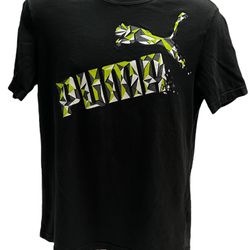 Puma Men’s Black Geometric Logo T-Shirt Size M Athletic Casual Streetwear Tee