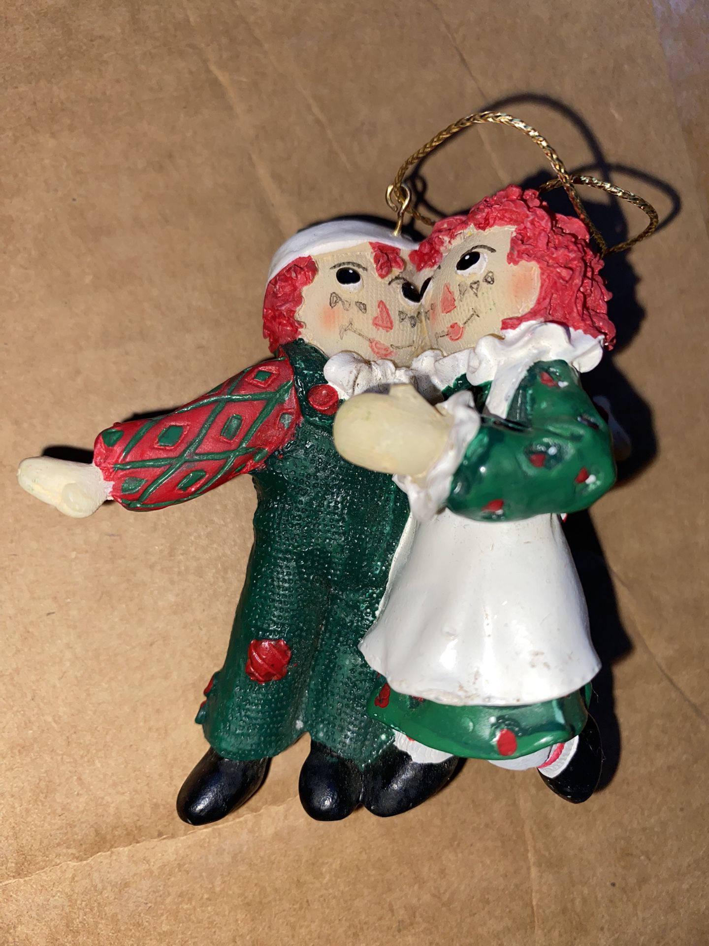 1998 Raggedy Ann and Andy Christmas Ornament by S and S Hugging Figures