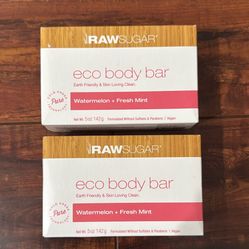 Raw Sugar Eco Body Bar; Formulated Without Sulfates & Parabens; VEGAN: Watermelon + Fresh Mint Scent 5 oz Each (2 For $5)