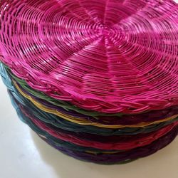  (12) Bamboo Paper Plate Holders Wicker Heavy Duty Reusable - Multicolor