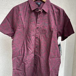 Volcom NWT Warbler Woven Burgundy Hawaiian Button Up Short Sleeve Shirt Size M