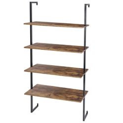 ™ 4-Tier Wall Mount Floating Shelves with Natural Wood and Industrial Pipe Metal Frame