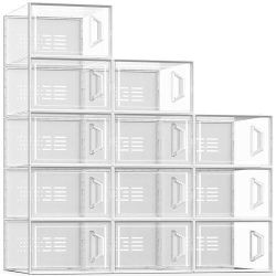  Clear Plastic Stackable Shoe Storage Box, Shoe Rack Sneaker Container Bin Holder 12 Pack (Clear) XX-Large Clear  