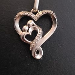 925 Sterling Silver Pendant Necklace Unbranded Double Hearts With Diamond Accent