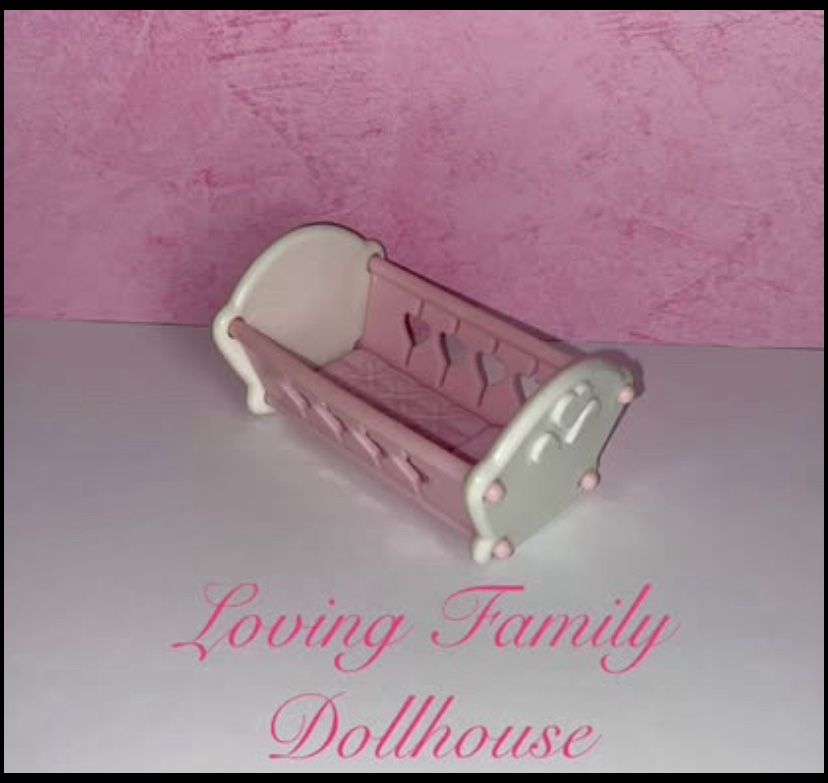 Vintage Fisher Price Loving Family Dream Dollhouse Furniture Pink Nursery Cradle Crib