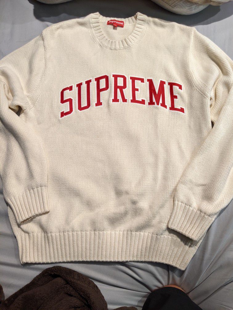 Supreme Tackle Twill Arc Logo Crewneck Sweater Off White/Cream