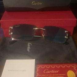 Brand New Bold Cartier Rimless Sunglasses – Gold Detail, Full Set 