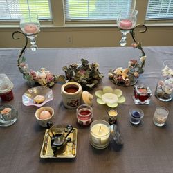 Candles, Candle Holders, Candle Ornaments, lot of 17, good to new condition.