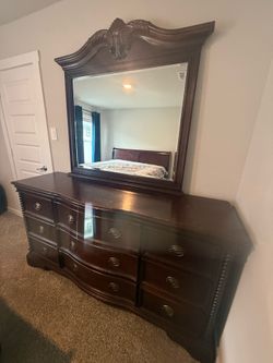 Sturdy Dark Wood Dresser with Mirror