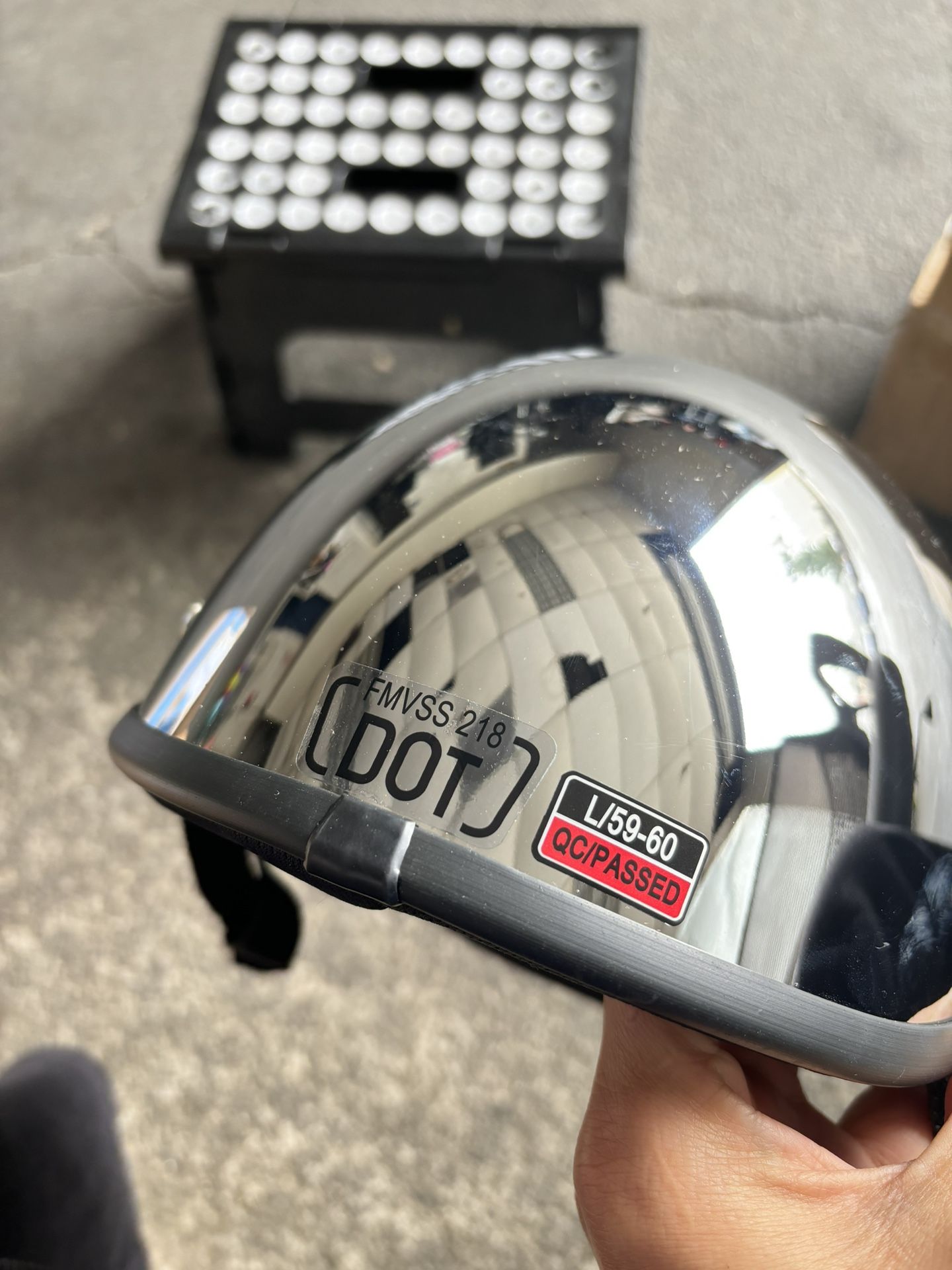 chrome dot german style motorcycle helmet HC102 NOVELTY take a tape measure just above your eyebrow around your head just at the top of your ears D.O.T. German- Hi-Gloss Black L