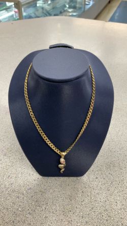 14k Cuban Link Chain with Snake Pendant