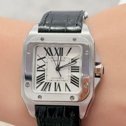Cartier Stainless Steel Alligator 38mm Santos 100 Automatic Watch 