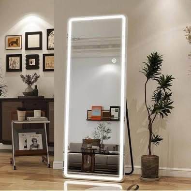 New White 19.7 in. W x 63 in. H LED Rectangular Rounded Full-length Mirror Floor Mirror