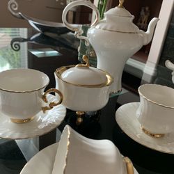 Porcelain Coffee Set Gold Finish