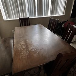 Brown Kitchen Table with 4 Chairs and Bench