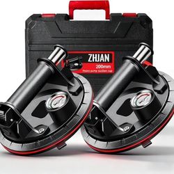 8" Heavy Duty Glass Suction Cups (2 Pack) with Pressure Gauge - 880 lbs Lift Capacity - Industrial Vacuum Lifters with Carrying Case for Large Glass, 