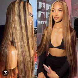 28 Inch Natural Wave Straight Highlight Human Hair Wig ( Pick Up Only)