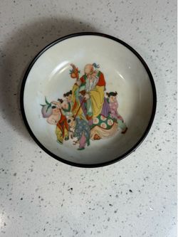 Vintage Chinese Porcelain Wall Bowl Plate Shou Xing God of Longevity 5” Hanging Decor Made in China