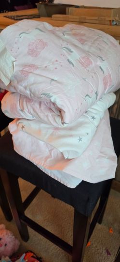 Crib Bedding Pink Unicorn Print