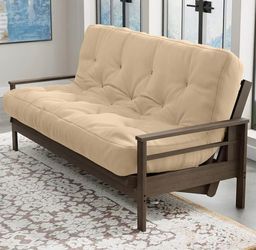 Loosh Home | 12" Full Size Futon Sofa Bed Foam Mattress - USA Made, Beige,