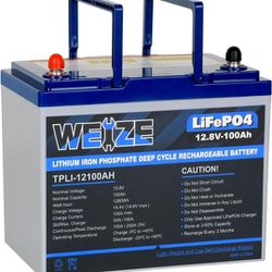  WEIZE 12V 100Ah Mini LiFePO4 Lithium Battery, Built-in 100A Smart BMS, Deep Cycle Low  For RV  SOLAR Car Audio