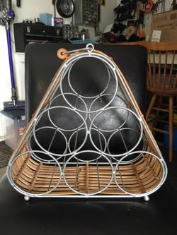 Metal & wicker wine rack