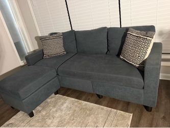 Modern Dark Loveseat w/ Ottoman & Accent Pillows