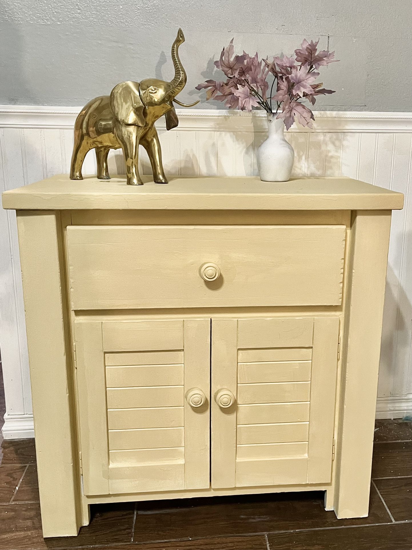 Charming Light Yellow Nightstand/End Table- 1 Drawer, 2 Doors