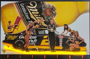 Vintage 1993 Miller Genuine Draft Rusty Wallace "Pit Stop" Illuminated Neon Poster
