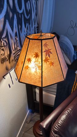 Floor Lamp with Mica Shade and Leaf Design