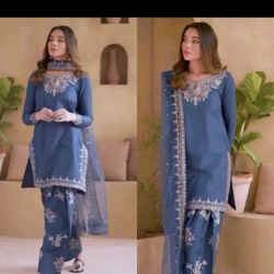 Indian Pakistani Tradition Designer Shalwar Kameez Embroidery Silk 