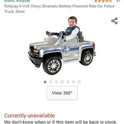 Rollplay 6-Volt Chevy Silverado Battery-Powered Ride-On, Police Truck, Silver