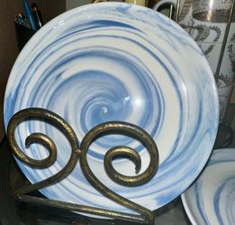 Blue White Swirl Set Of 4 10.5" Dinner Plates