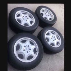 4 —- 225/60r16 5x112 5x4.41 Stock Mercedes S420 Rims Wheels Tires Good 80% Treads !!!!!!