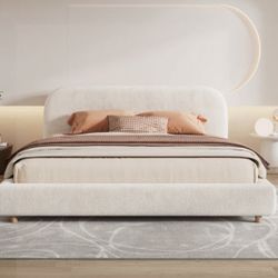 *unopened, still in box!* Never used- Boucle Fabric Upholstered Platform King Size bed frame